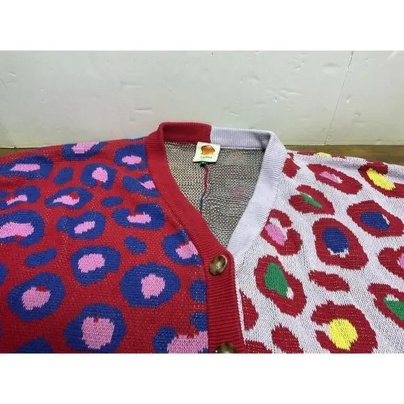 Farm Rio Leopard Pop Cardigan Size XL Colorful Cotton Oversized Bohemian - Picture 6 of 12